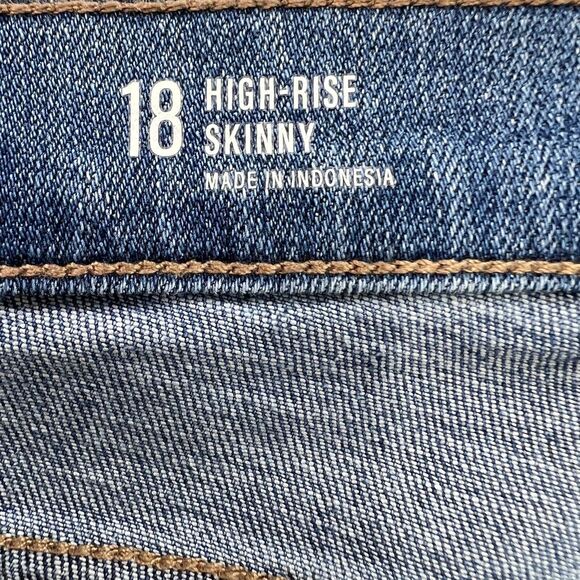 a.n.a Jeans Womens 18 High Rise Skinny Leg Raw Hem Blue Button Fly Distressed - Picture 3 of 9